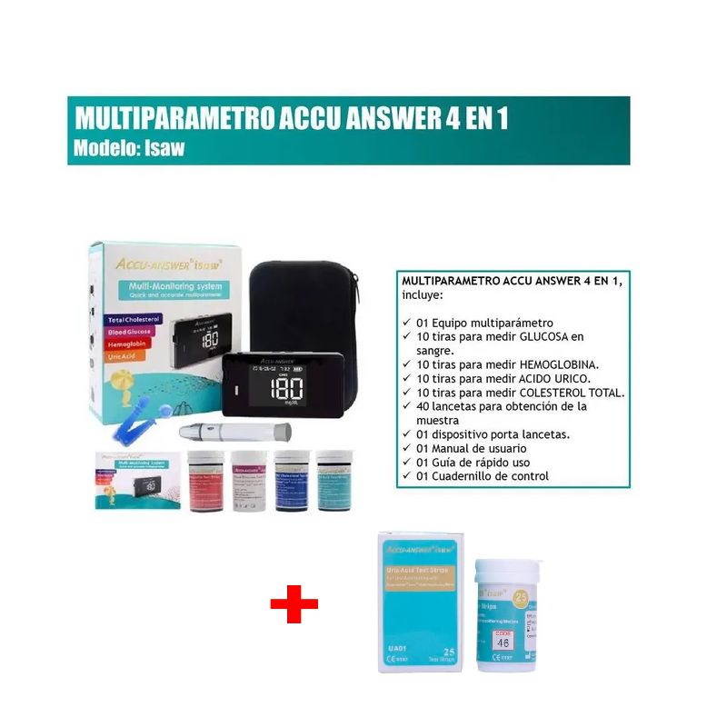 ACCU CHEK - MULTI PARAMETRO 4 EN 1 -  ACCU ANSWER MAS 25 TIRAS ACIDO URICO