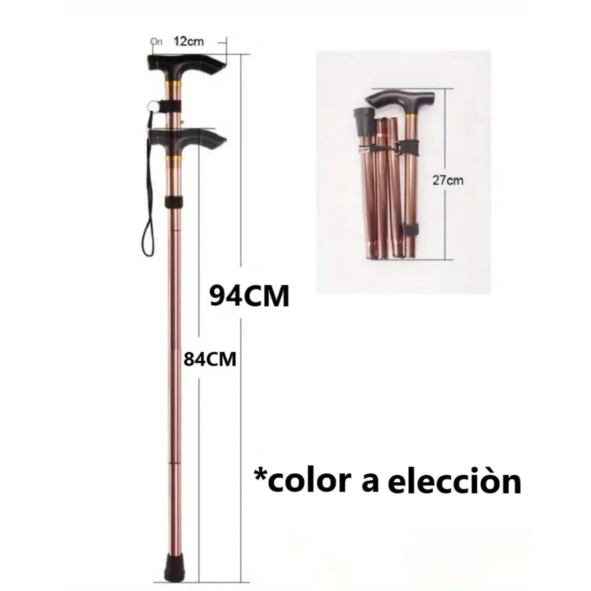 GENERICO - Bastón Ortopédico 5 niveles Plegable base de goma - BRONCE