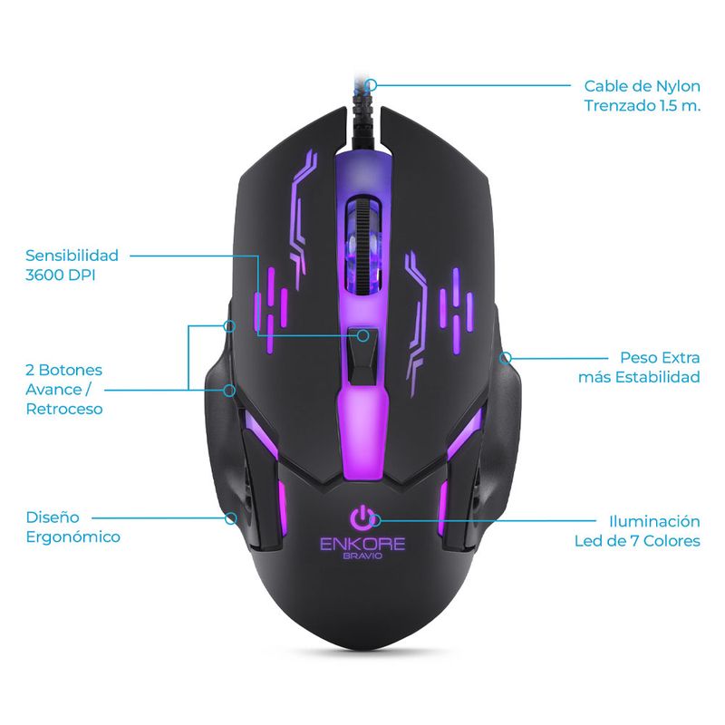 ENKORE - KIT 3 EN 1 BRAVIO ENT G1000NB AURICULAR + MOUSE + PAD MOUSE