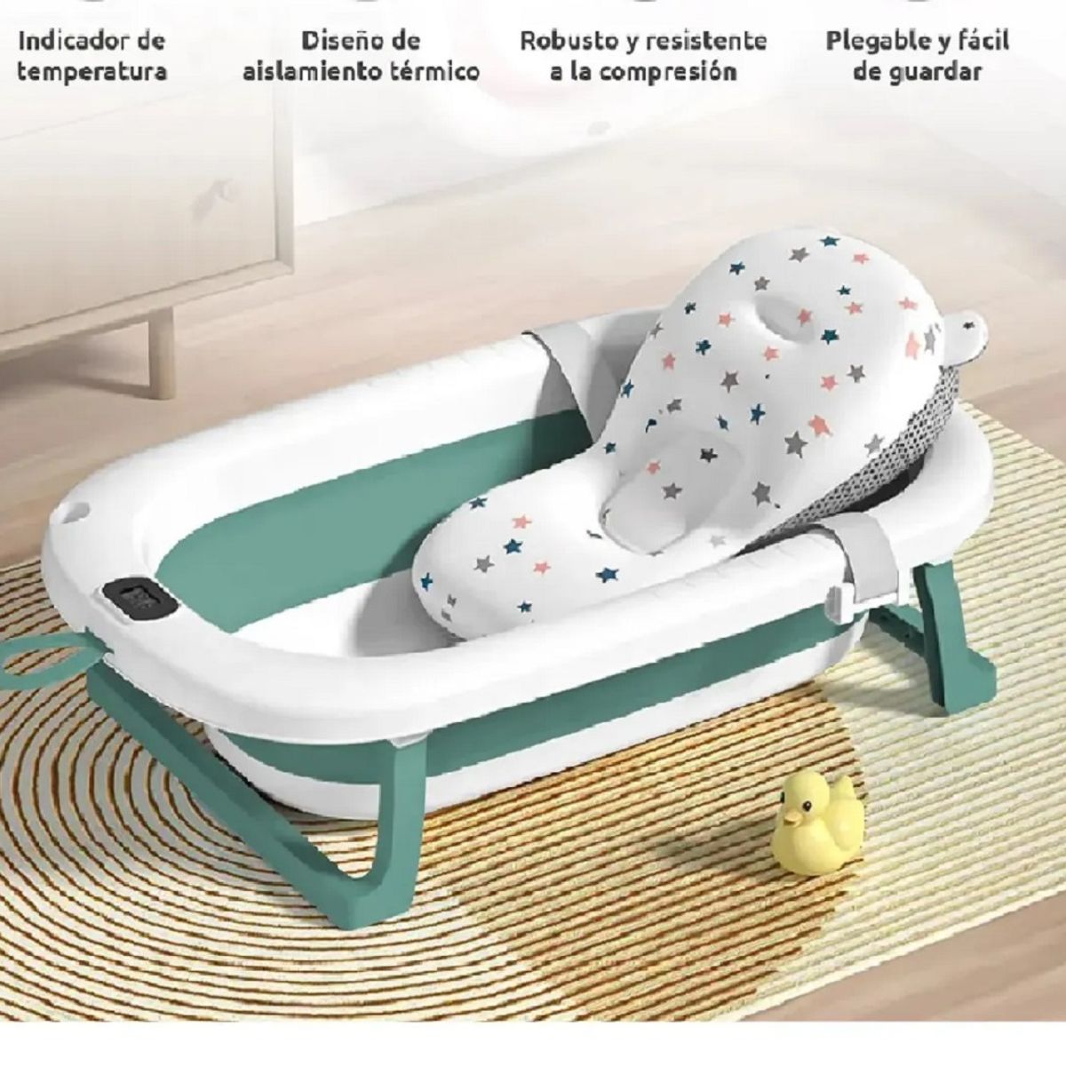 GENERICO - Tina bañera plegable con temperatura mas cojín para bebe Verde