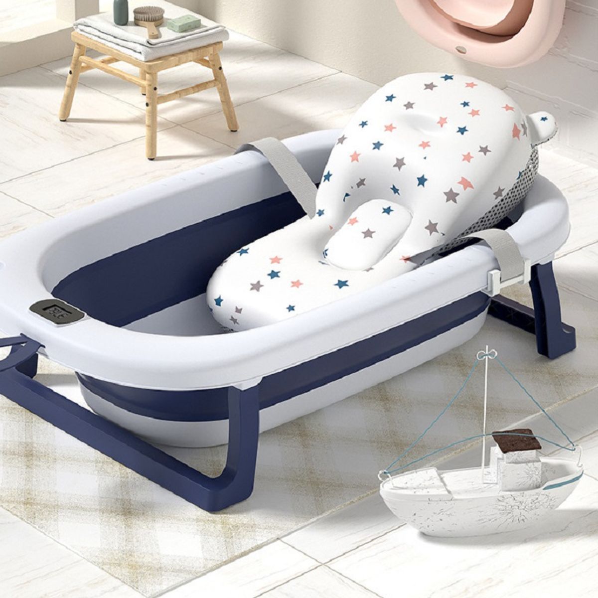 GENERICO - Tina bañera plegable con temperatura mas cojín para bebe Verde