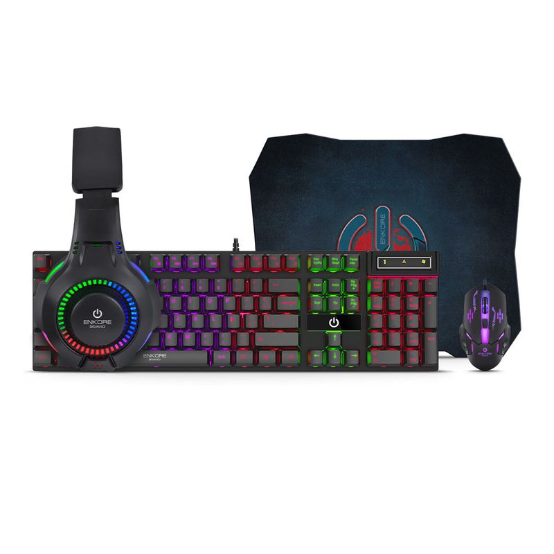 ENKORE - Combo Gamer Enkore 4 en 1 Bravio 4 ENT G1000-4 + MOUSE USB + AURICULAR