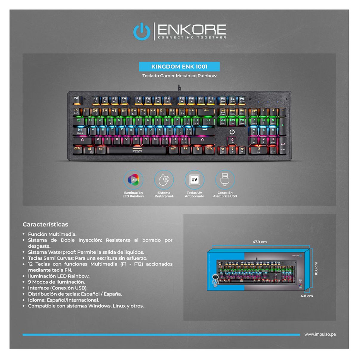 ENKORE - KINGDOM ENK1001 RAINBOW TECLADO GAMER MECANICO USB ENKORE