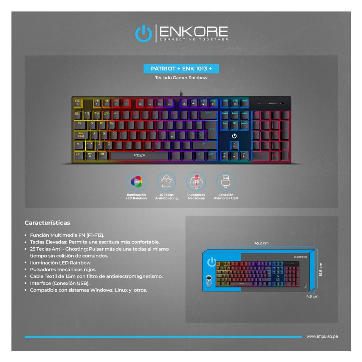ENKORE - PATRIOT+ ENK1013+ TECLADO GAMER MECANICO USB ENKORE