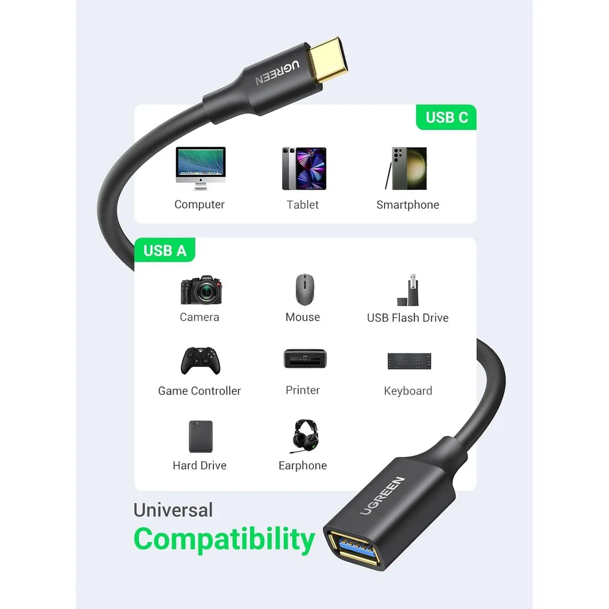 UGREEN - Adaptador OTG USB-A 3.0 (hembra) a USB-C 3.0 Ugreen US154 - 30701