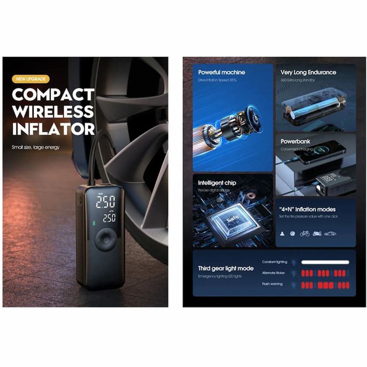 GENERICO - Inflador 3 En 1 para Auto Moto Bicicleta y Balones Powerbank