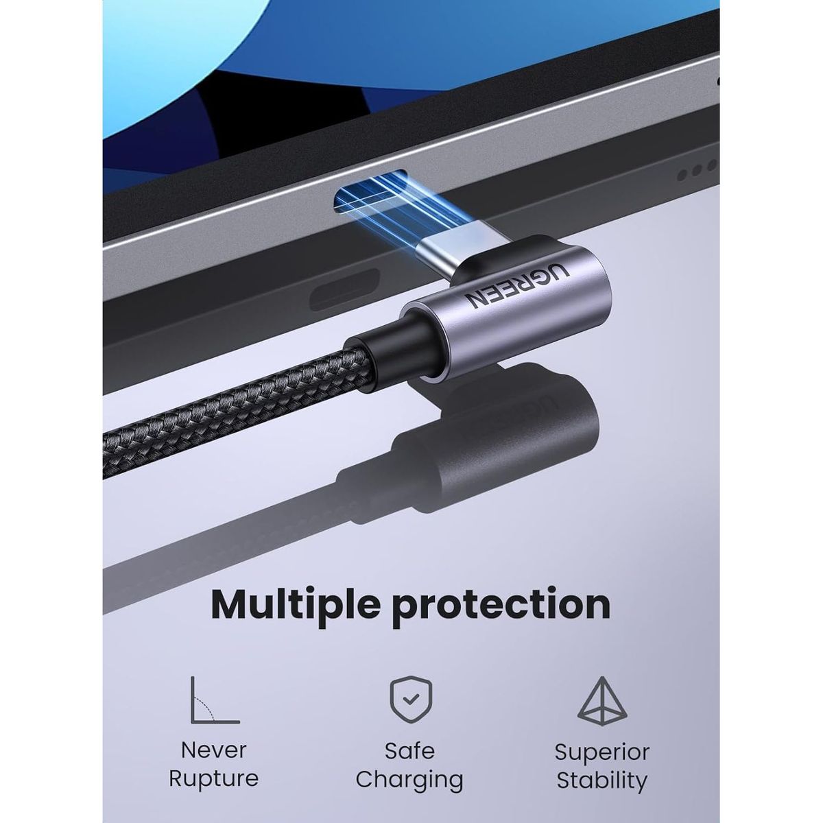 UGREEN - Ugreen Cable de Carga Rápida 1m 60W Ángulo Recto USB-A a USB-C US255 - 50123