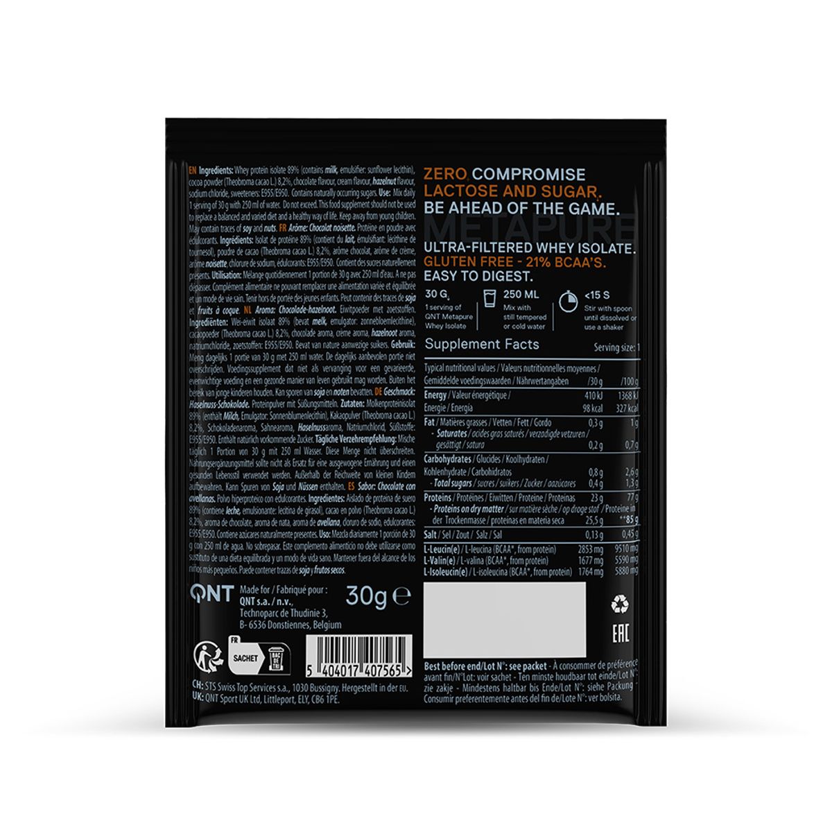 QNT - Proteina Metapure Whey Isolate Zero Carb 30gr Chocolate QNT