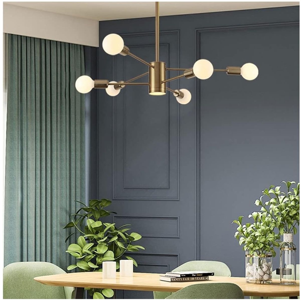 GENERICO - Lampara de Techo 6 Luces dorado - sin focos