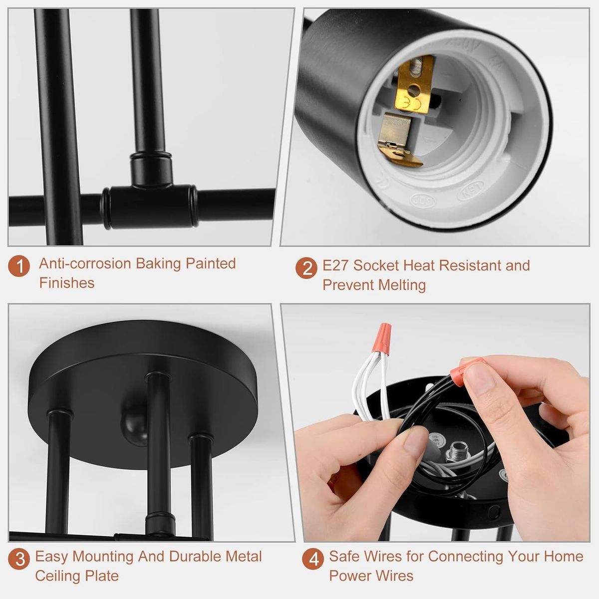 GENERICO - Lampara de Techo 6 Luces Negro - sin focos