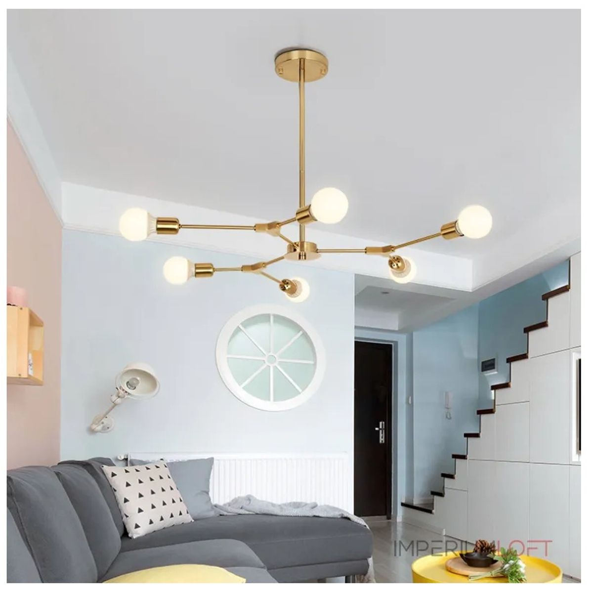 GENERICO - Lampara de Techo 6 Luces dorado - incluye focos