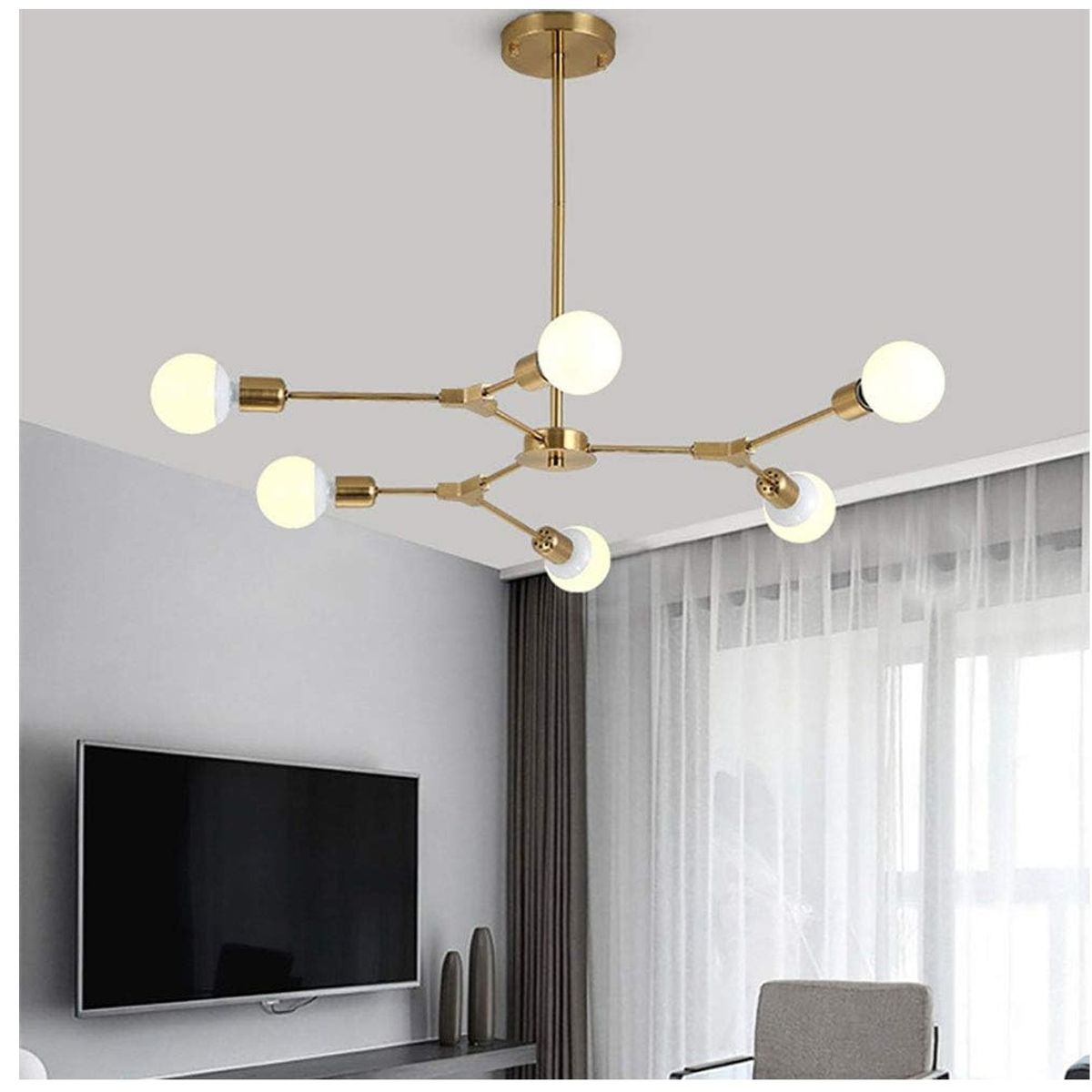 GENERICO - Lampara de Techo 6 Luces dorado - incluye focos