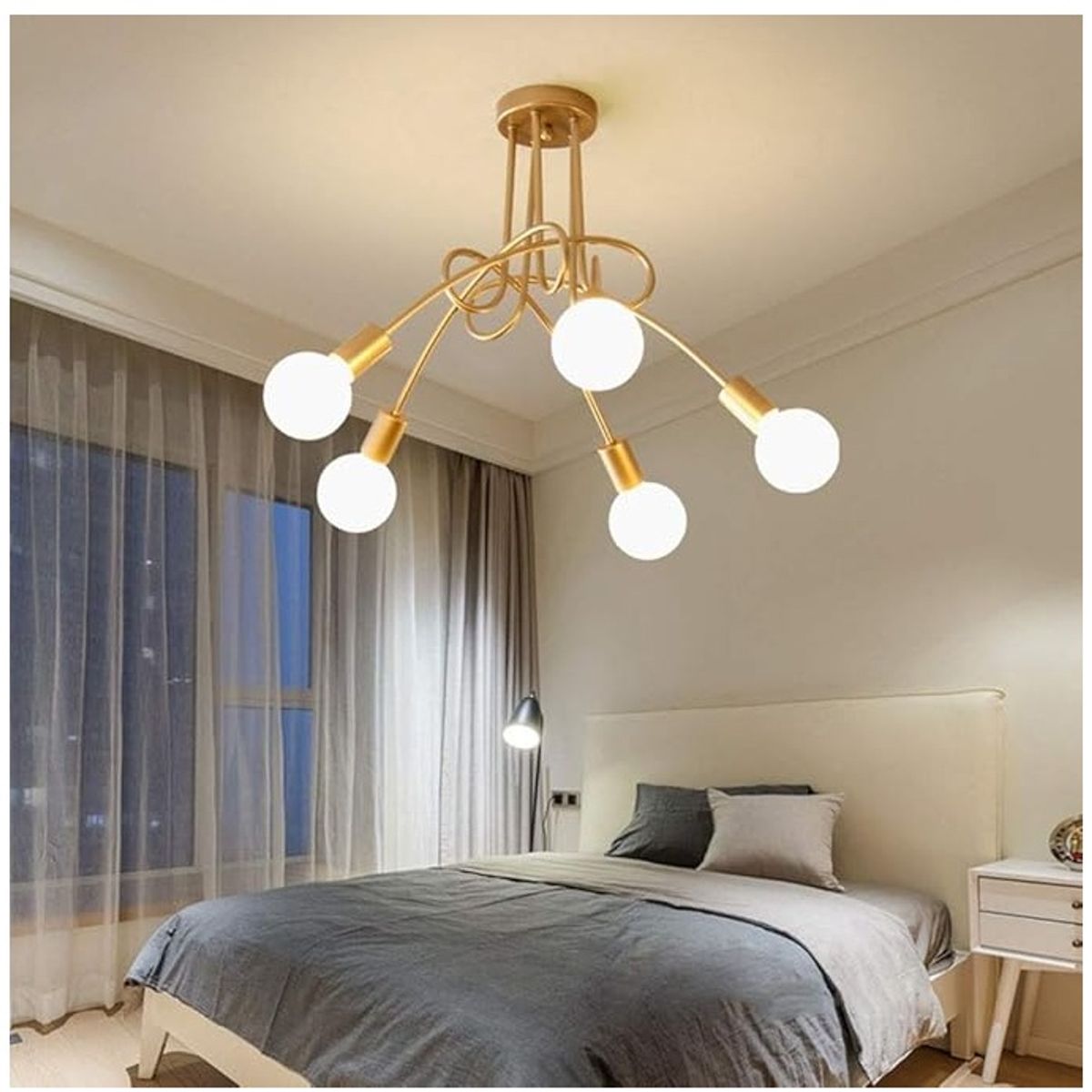 GENERICO - Lampara de Techo 5 Luces dorado - sin focos