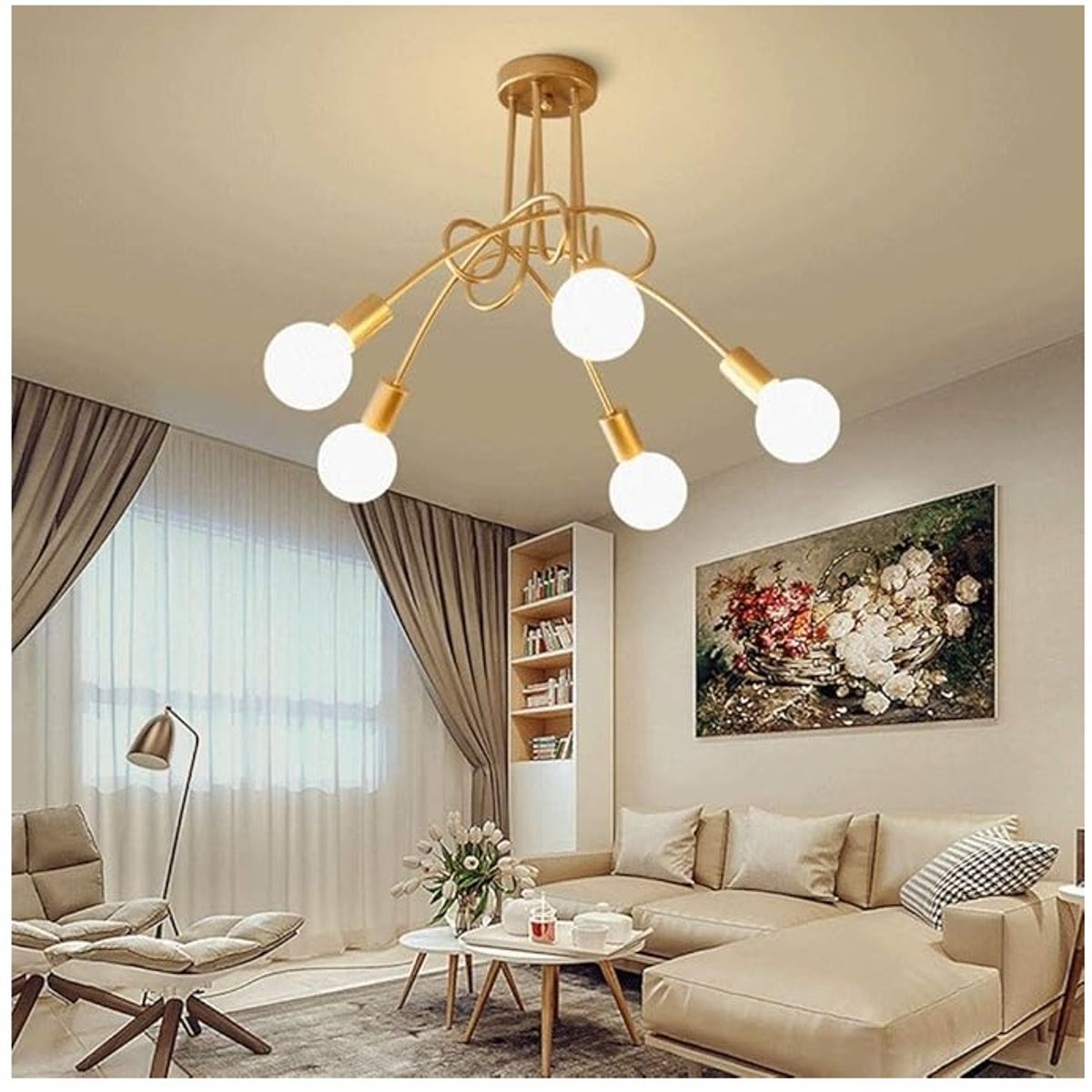 GENERICO - Lampara de Techo 5 Luces dorado - sin focos