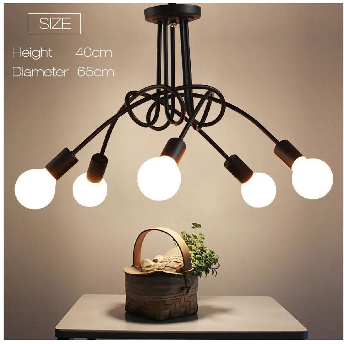 GENERICO - Lampara de Techo 5 Luces Negro - sin focos