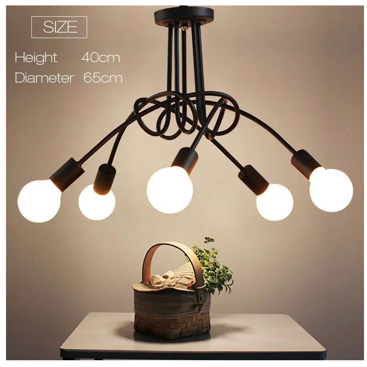 GENERICO - Lampara de Techo 5 Luces Negro - sin focos