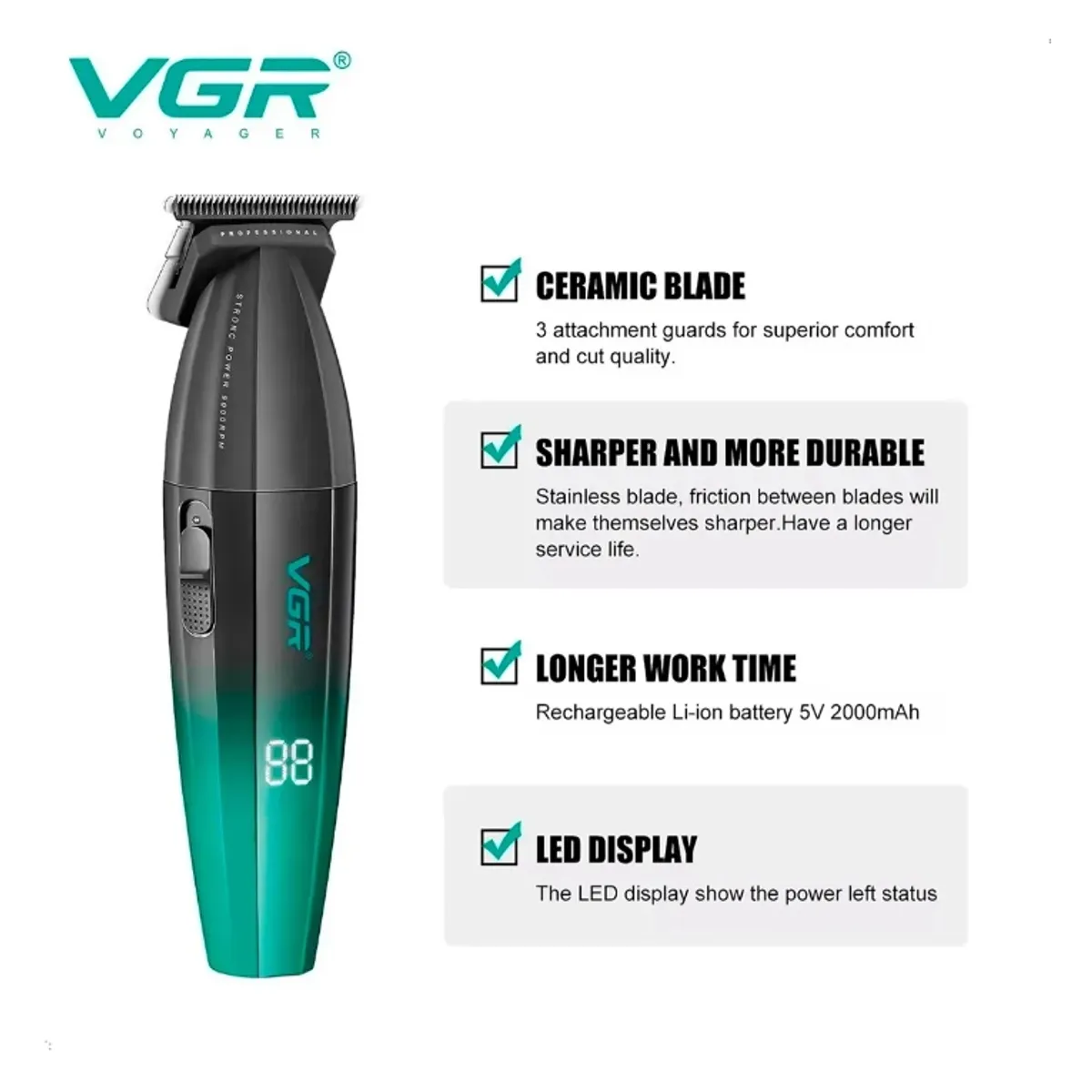 PREMIUM - Máquina Barbería Clipper Trimmer Shaver VGR003 VGR906 VGR308