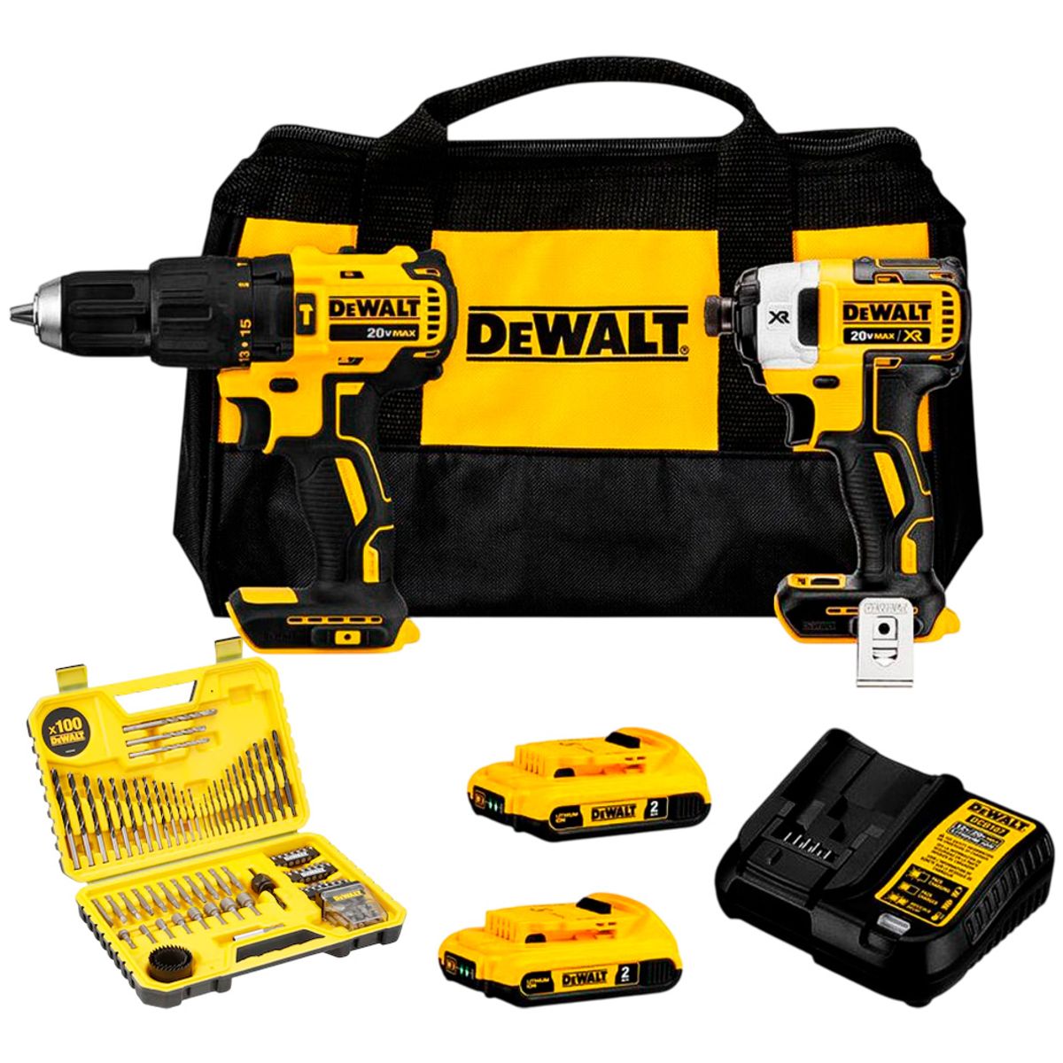 DEWALT - Taladro DCD778 + Atornillador DCF887 BAT Maleta + Set 100 PZ