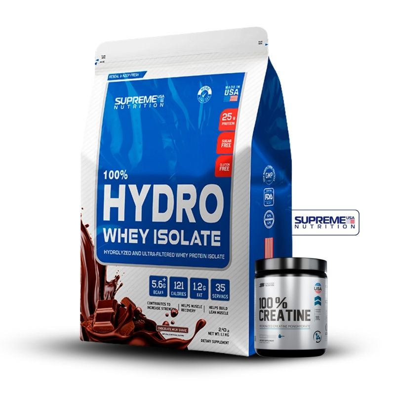 SUPREME NUTRITION - 100% Hydro Whey Isolate Chocolate 2.4 lb+Creatina Universe Nutrition 250Gr