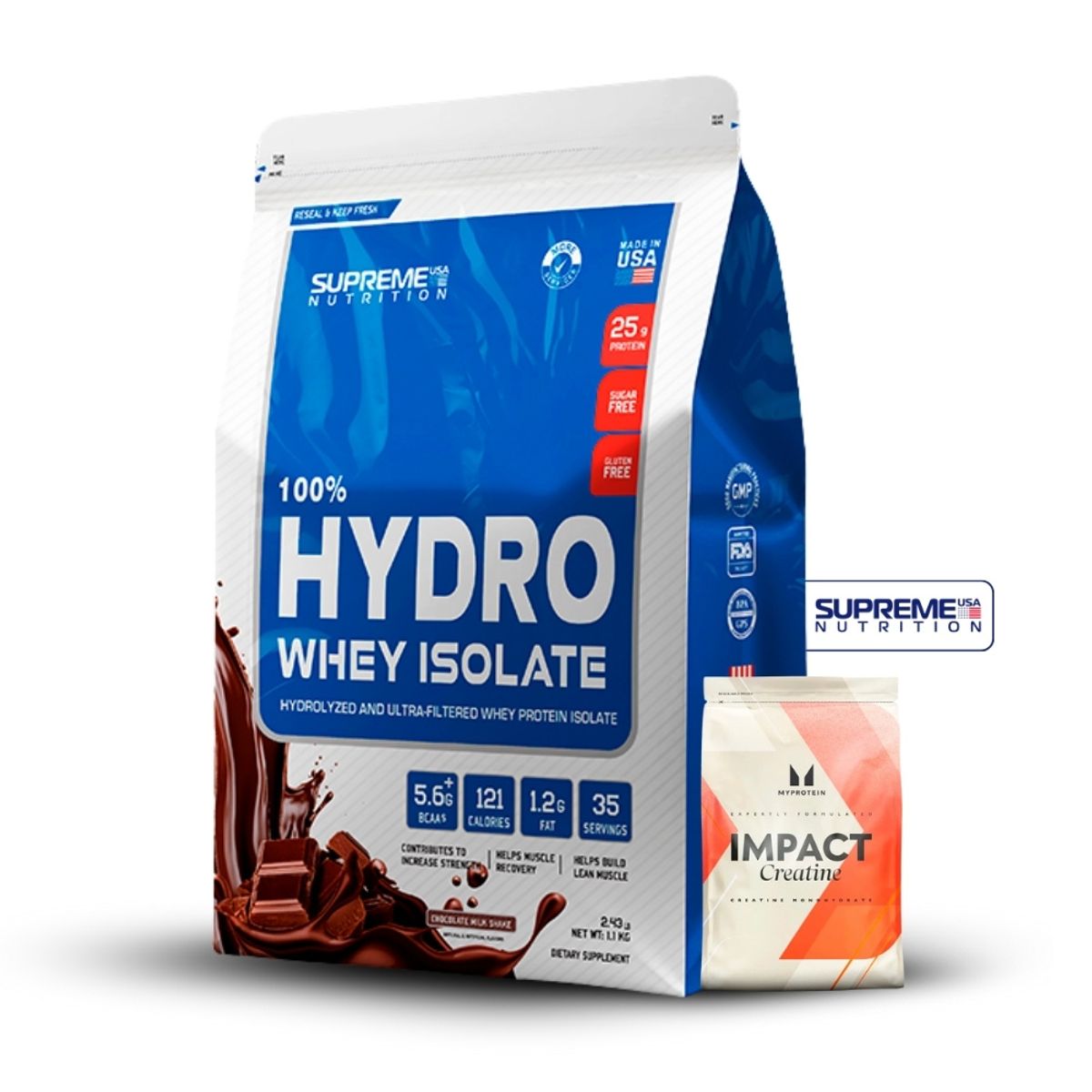 SUPREME NUTRITION - 100% Hydro Whey Isolate Chocolate 2.4 lb+Creatina Myprotein 250Gr