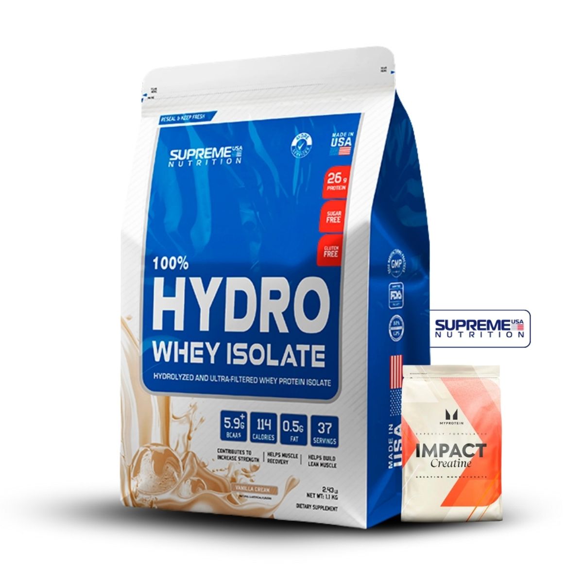 SUPREME NUTRITION - 100% Hydro Whey Isolate Vainilla 2.4 lb+Creatina Myprotein 250Gr