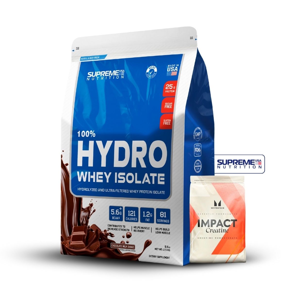 SUPREME NUTRITION - 100% Hydro Whey Isolate Chocolate 5.5 lb+Creatina Myprotein 250Gr
