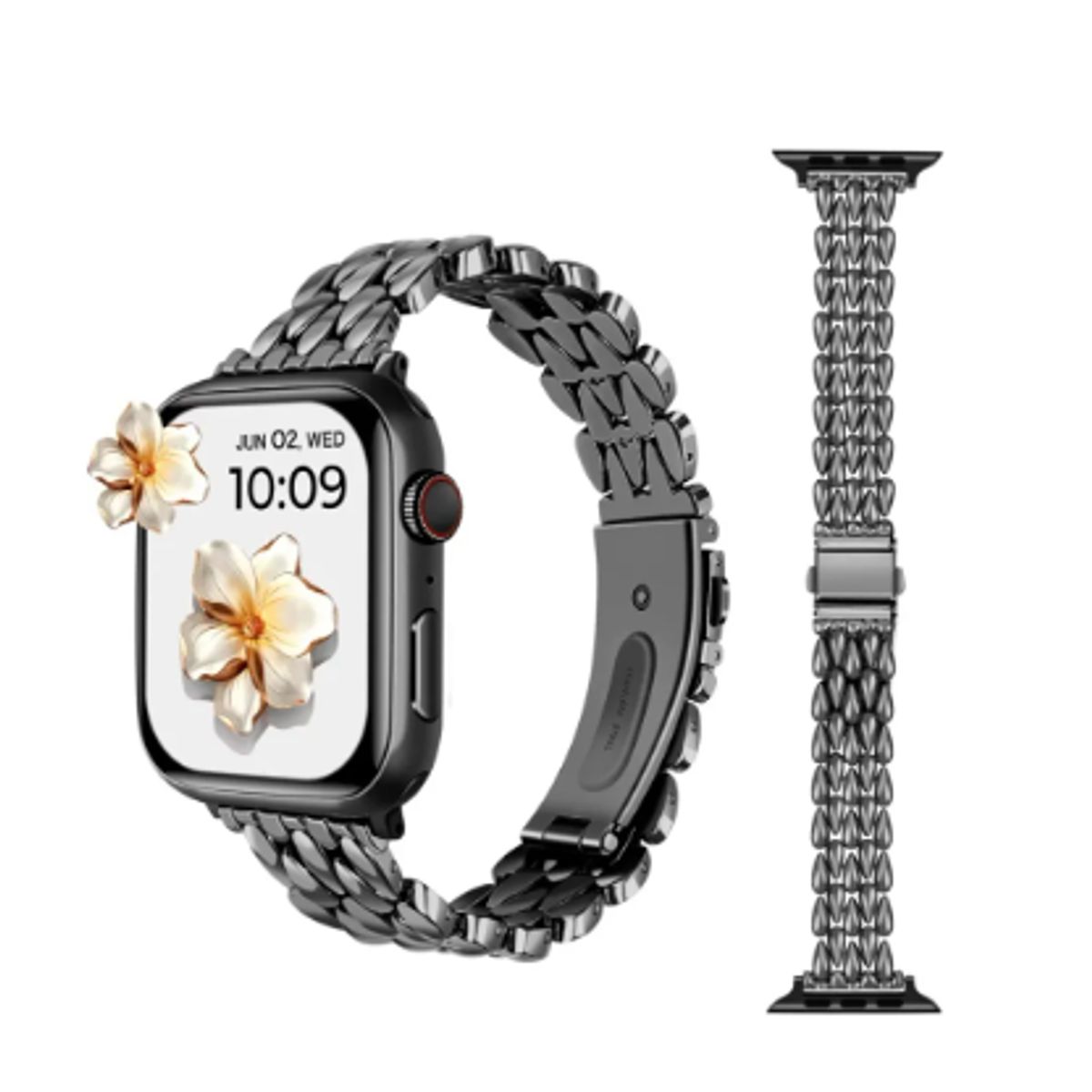 GENERICO - Correa Acero Brillante RICE Para Apple Watch 42mm - Negro