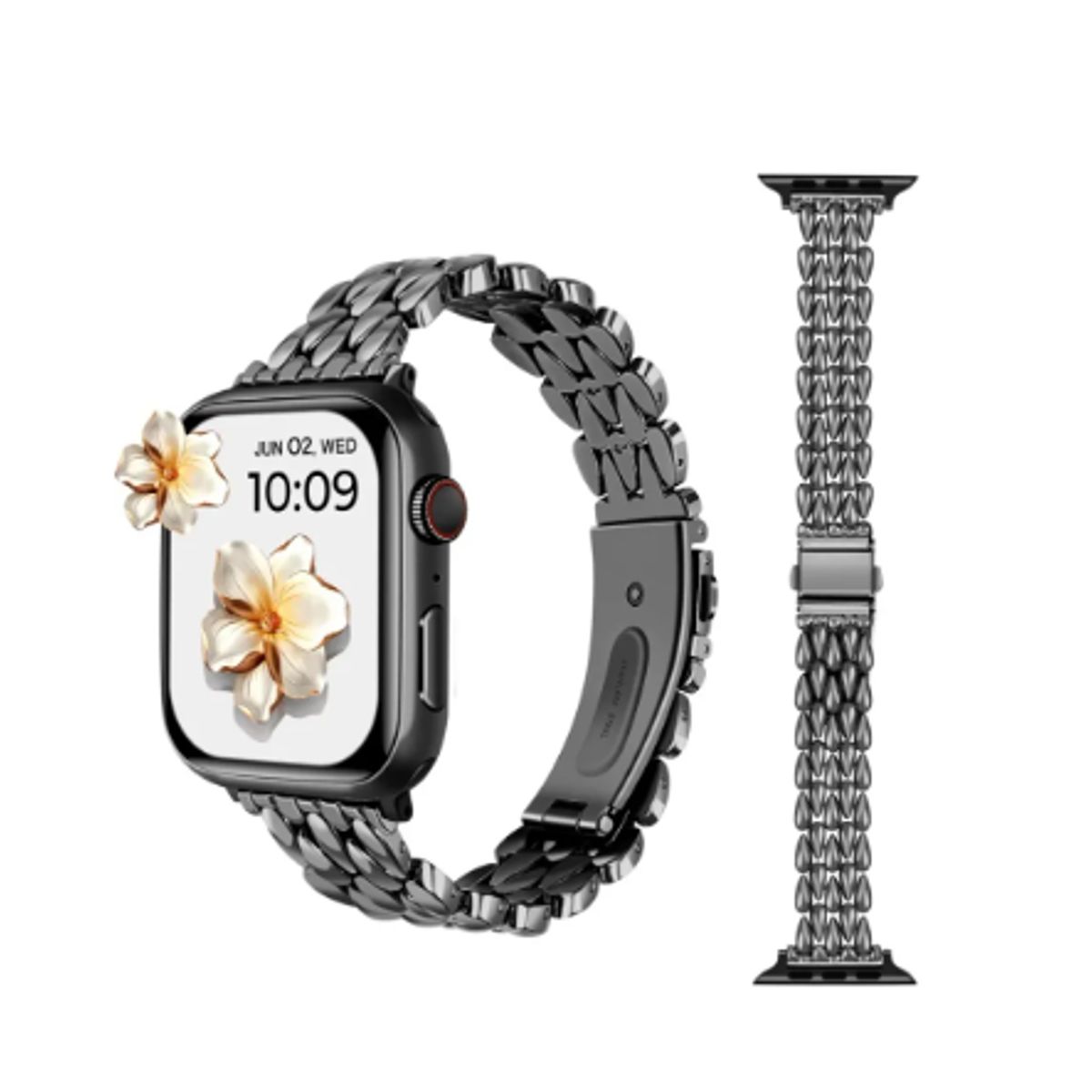 GENERICO - Correa Acero Brillante RICE Para Apple Watch 42mm - Negro