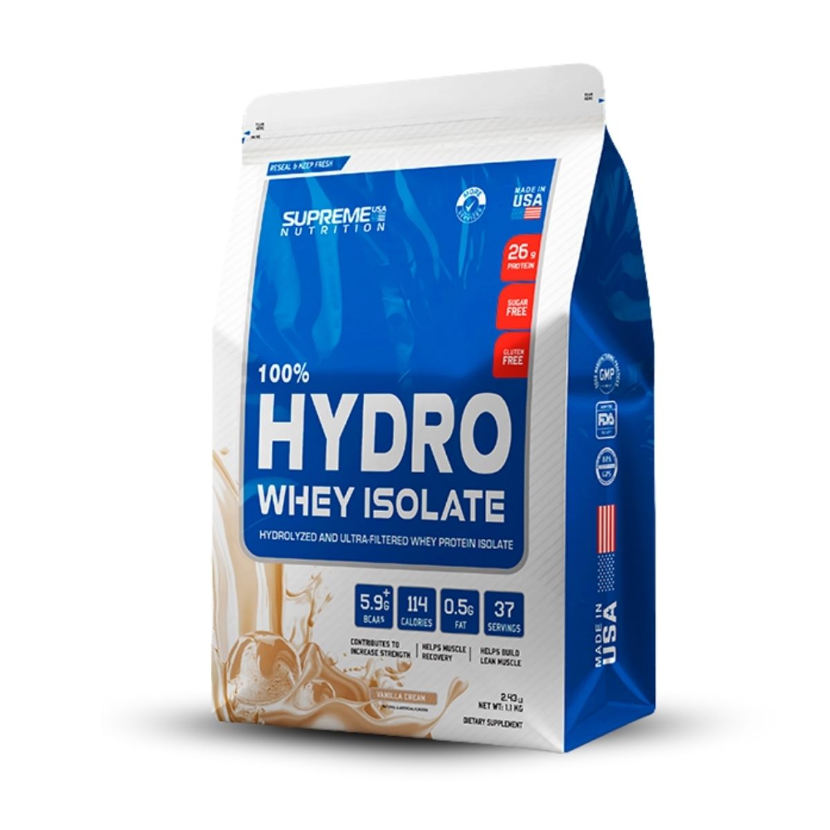 SUPREME NUTRITION - 100% Hydro Whey Isolate Vainilla 2.4 lb+Creatina Yava Labs 300Gr