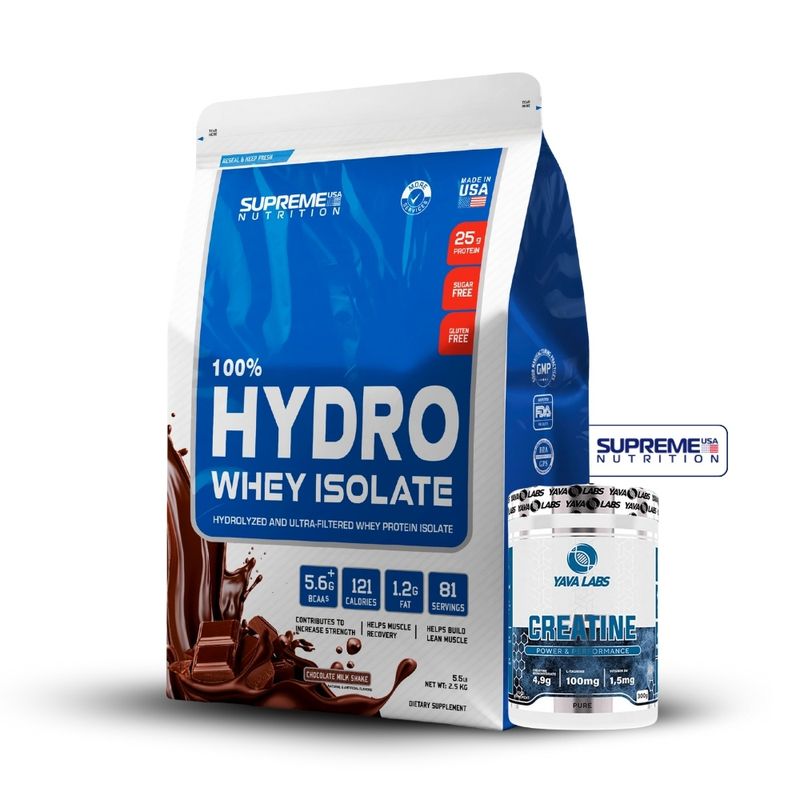 SUPREME NUTRITION - 100% Hydro Whey Isolate Chocolate 5.5 lb+Creatina Yava Labs 300Gr