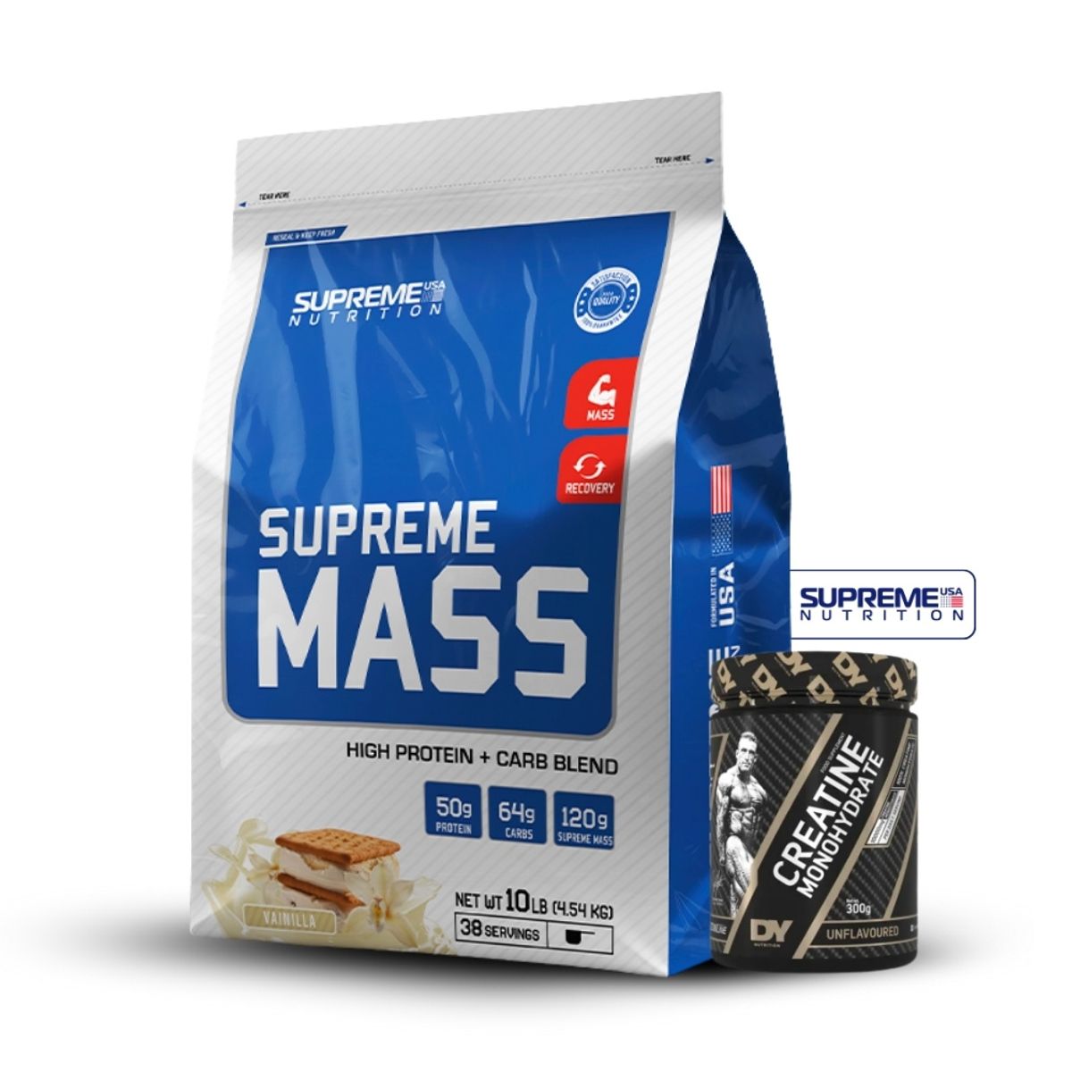 SUPREME NUTRITION - Supreme Mass 10Lb Vainilla+Creatina Dorian Yates 300Gr