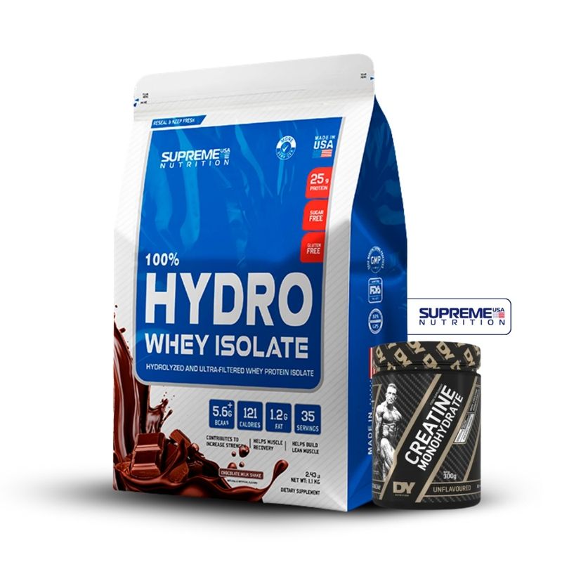SUPREME NUTRITION - 100% Hydro Whey Isolate Chocolate 2.4 lb+Creatina Dorian Yates 300Gr