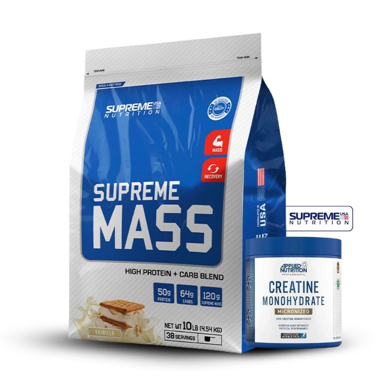 SUPREME NUTRITION - Supreme Mass 10Lb Vainilla+Creatina Applied Nutrition 250Gr
