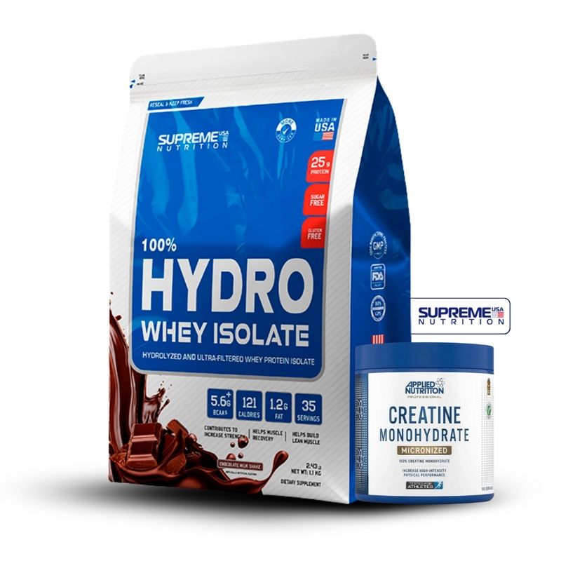 SUPREME NUTRITION - 100% Hydro Whey Isolate Chocolate 2.4 lb+Creatina Applied Nutrition 250Gr