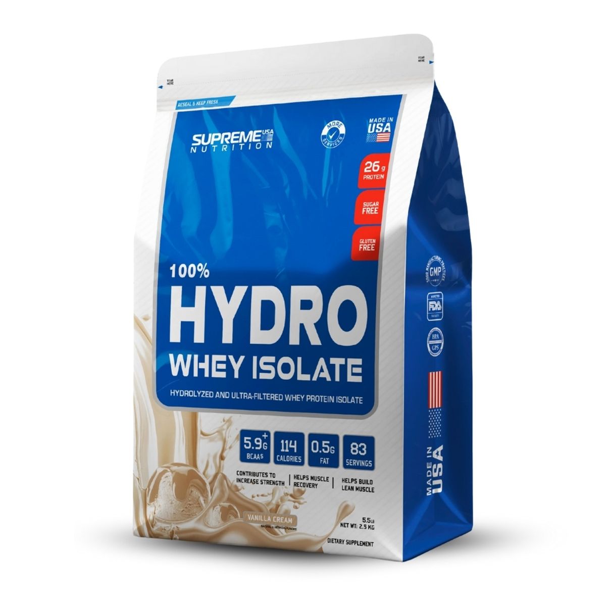 SUPREME NUTRITION - 100% Hydro Whey Isolate Vainilla 5.5 lb+Creatina Applied Nutrition 250Gr
