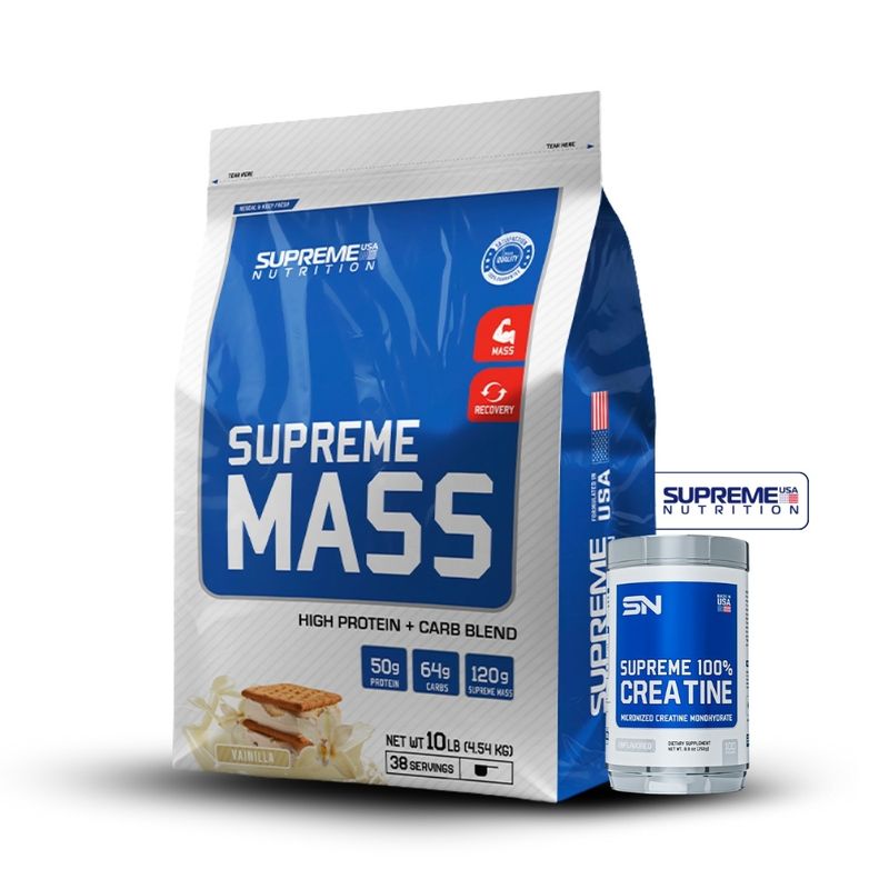 SUPREME NUTRITION - Supreme Mass 10Lb Vainilla+Creatina Supreme Nutrition 250Gr