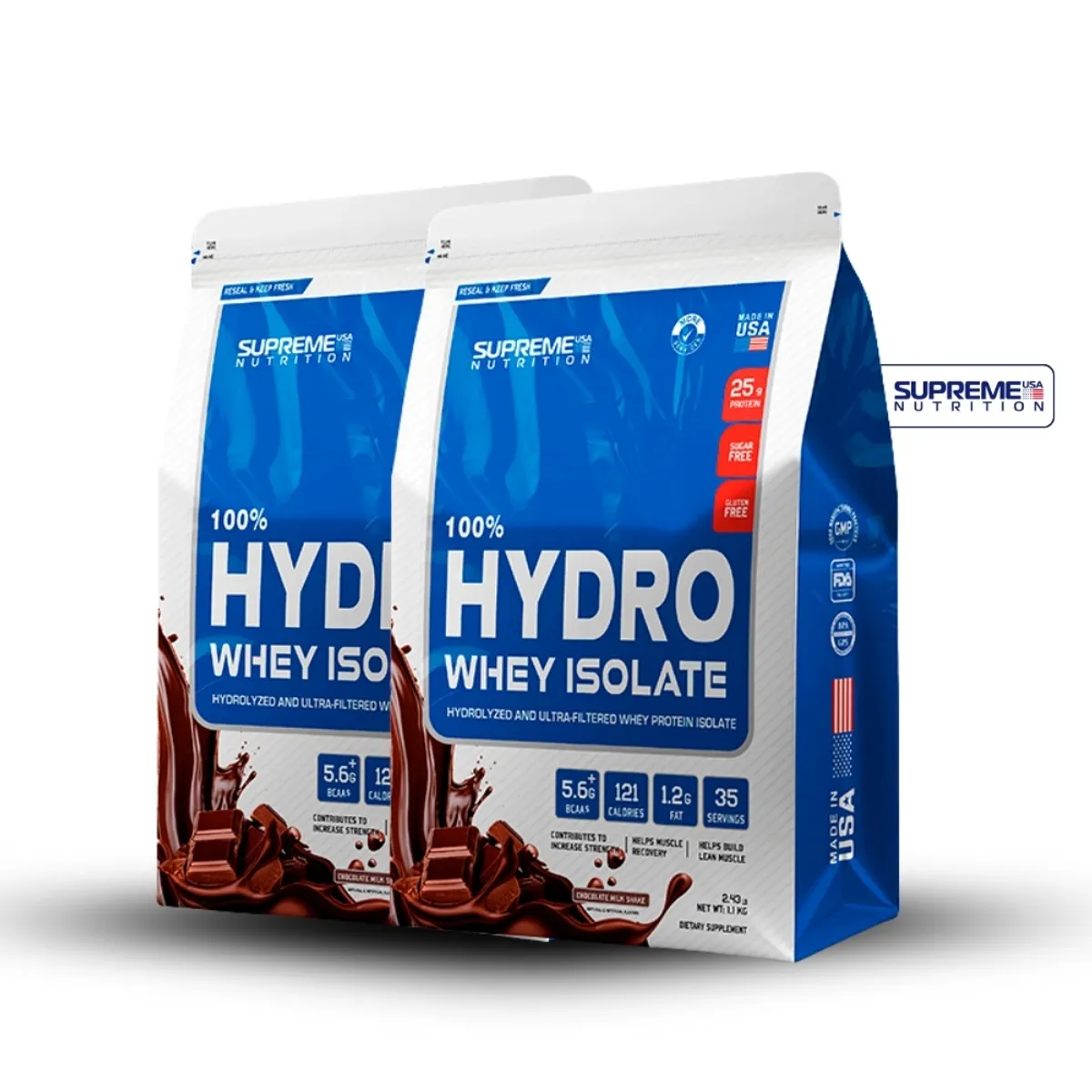 SUPREME NUTRITION - 100% Hydro Whey Isolate Chocolate 2.4 lb Pack X2