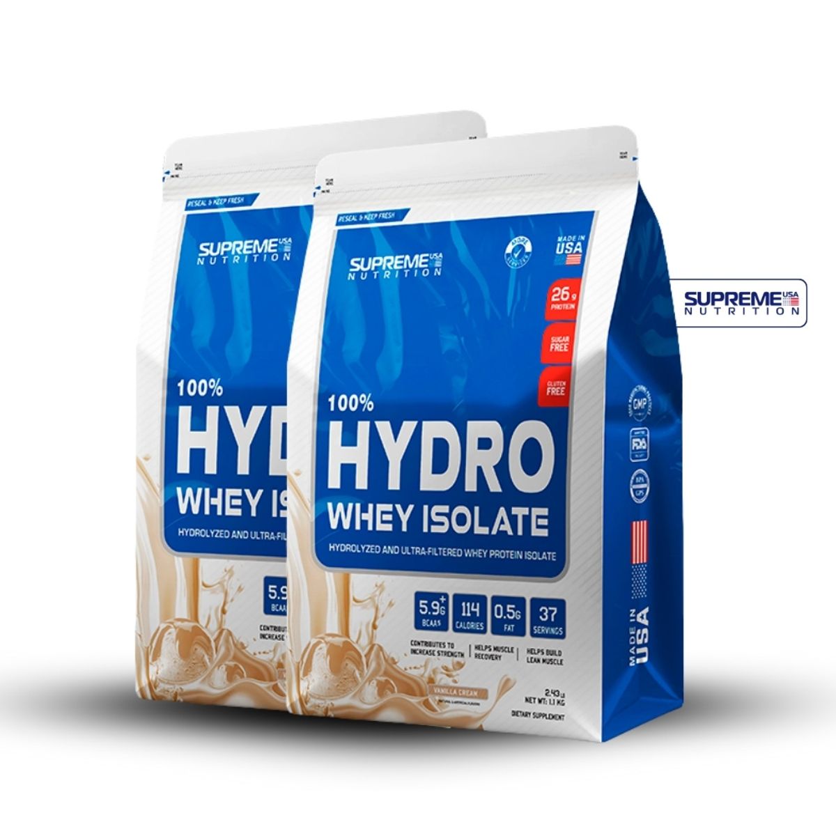 SUPREME NUTRITION - 100% Hydro Whey Isolate Vainilla 2.4 lb Pack X2