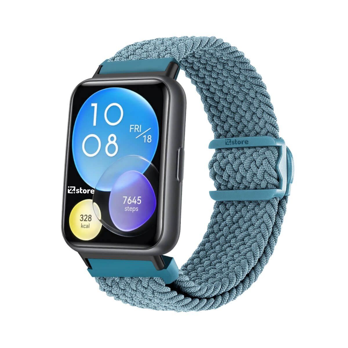 GENERICO - Correa de Nylon Para Huawei Watch Fit 2 Broche PVC Black Celeste