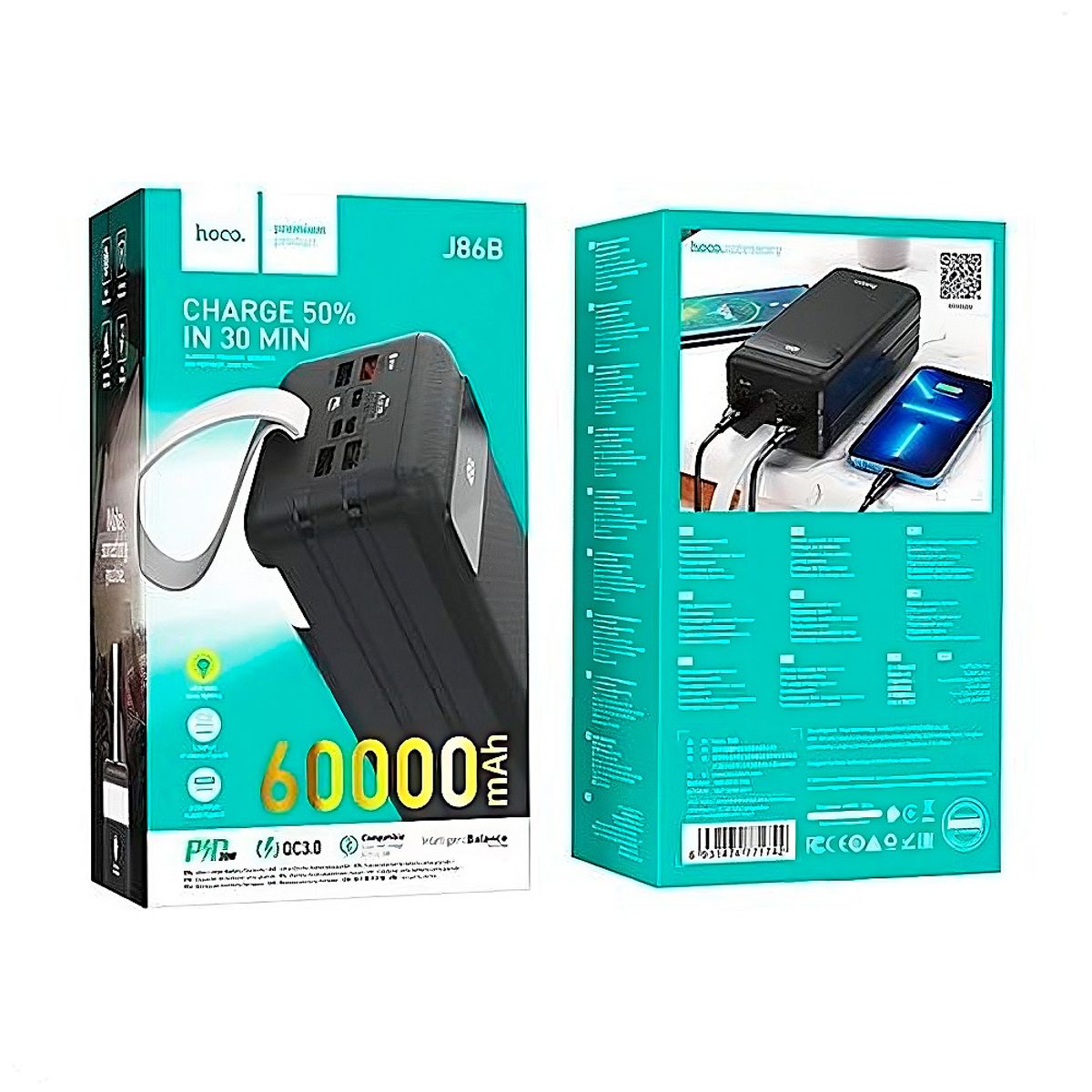 HOCO - Power Bank Hoco J86b 60000mah 225w C Portatil con Pantalla y luz
