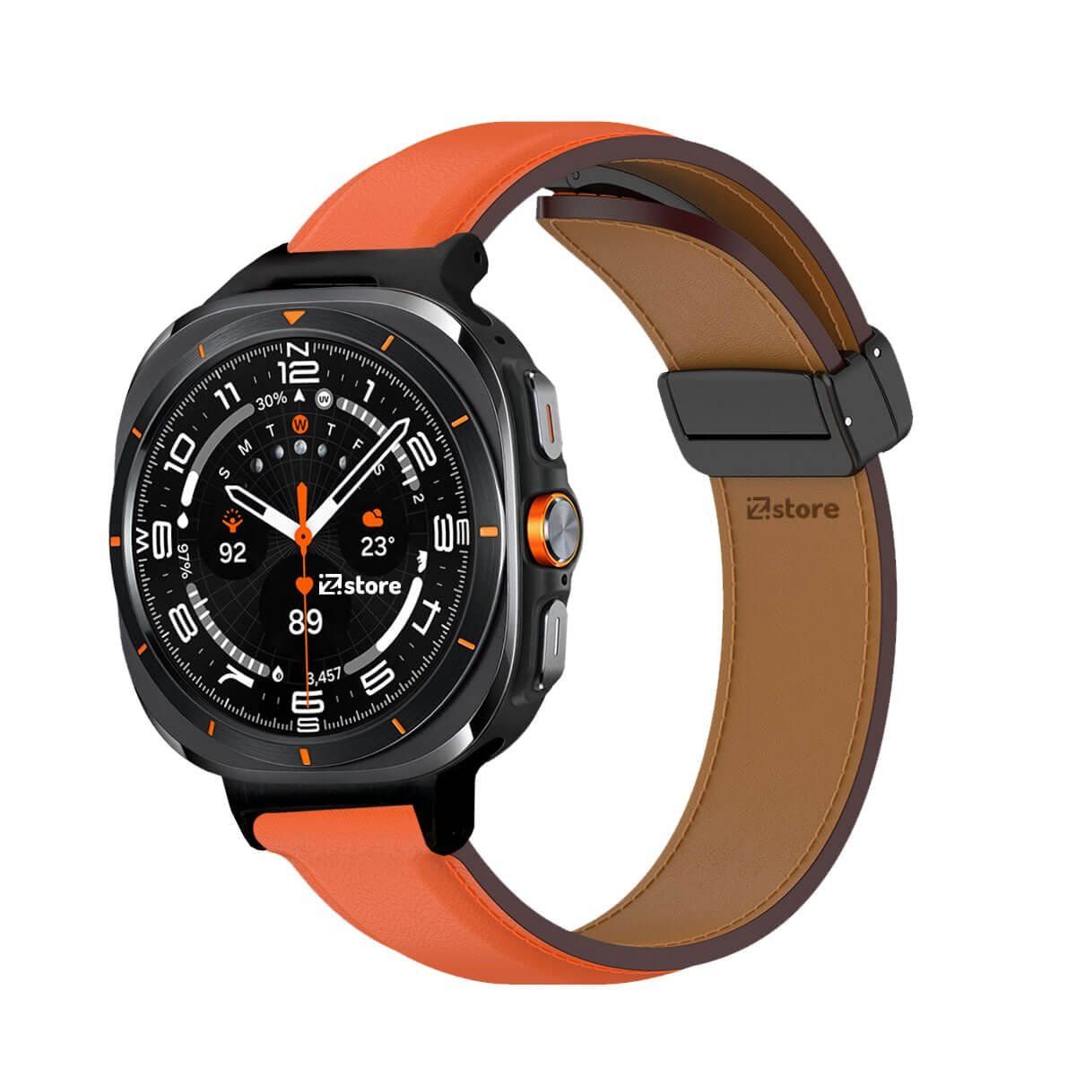 GENERICO - Correa de Cuero Para Samsung Galaxy Watch Ultra Magnético Naranja