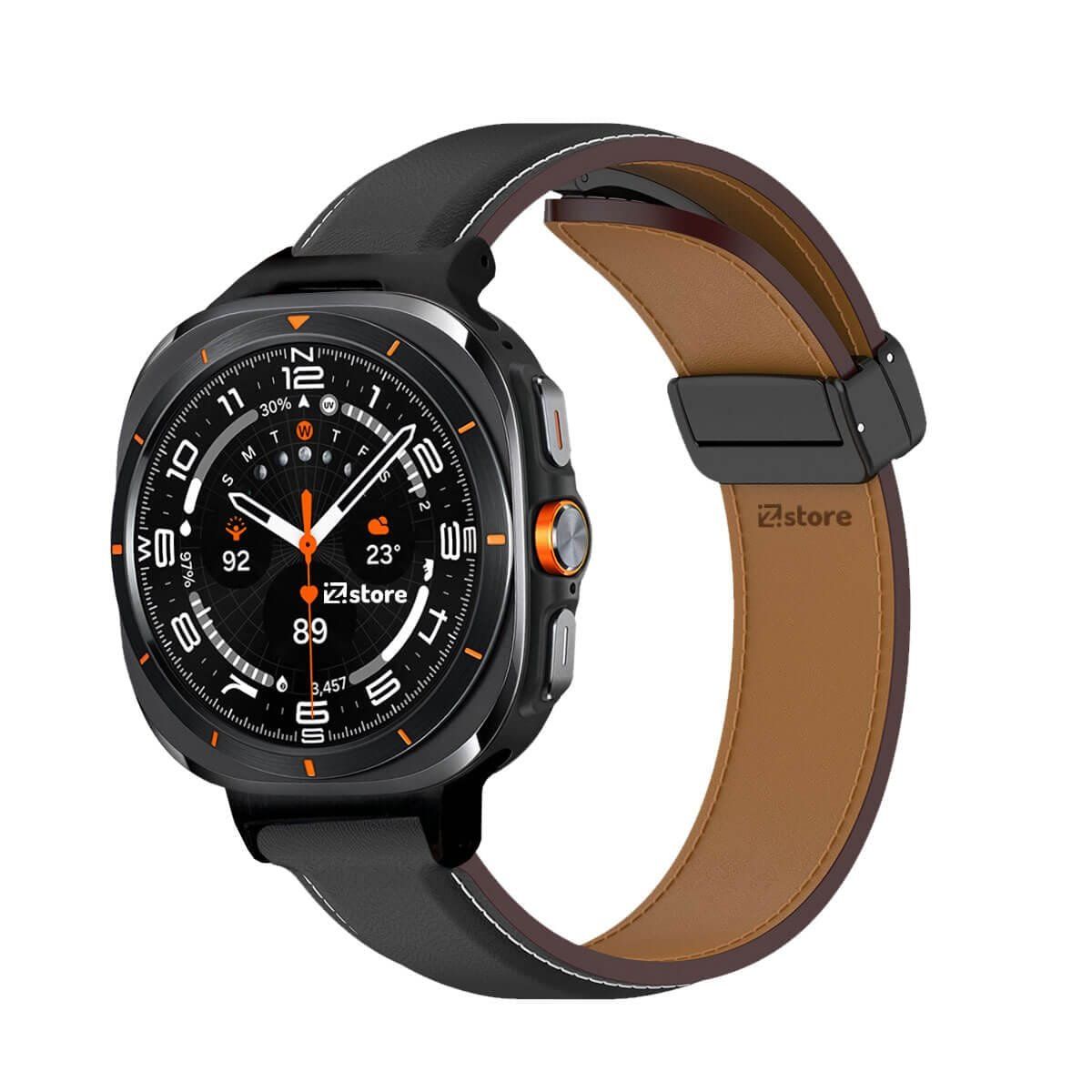 GENERICO - Correa de Cuero Para Samsung Galaxy Watch Ultra Magnético Negro