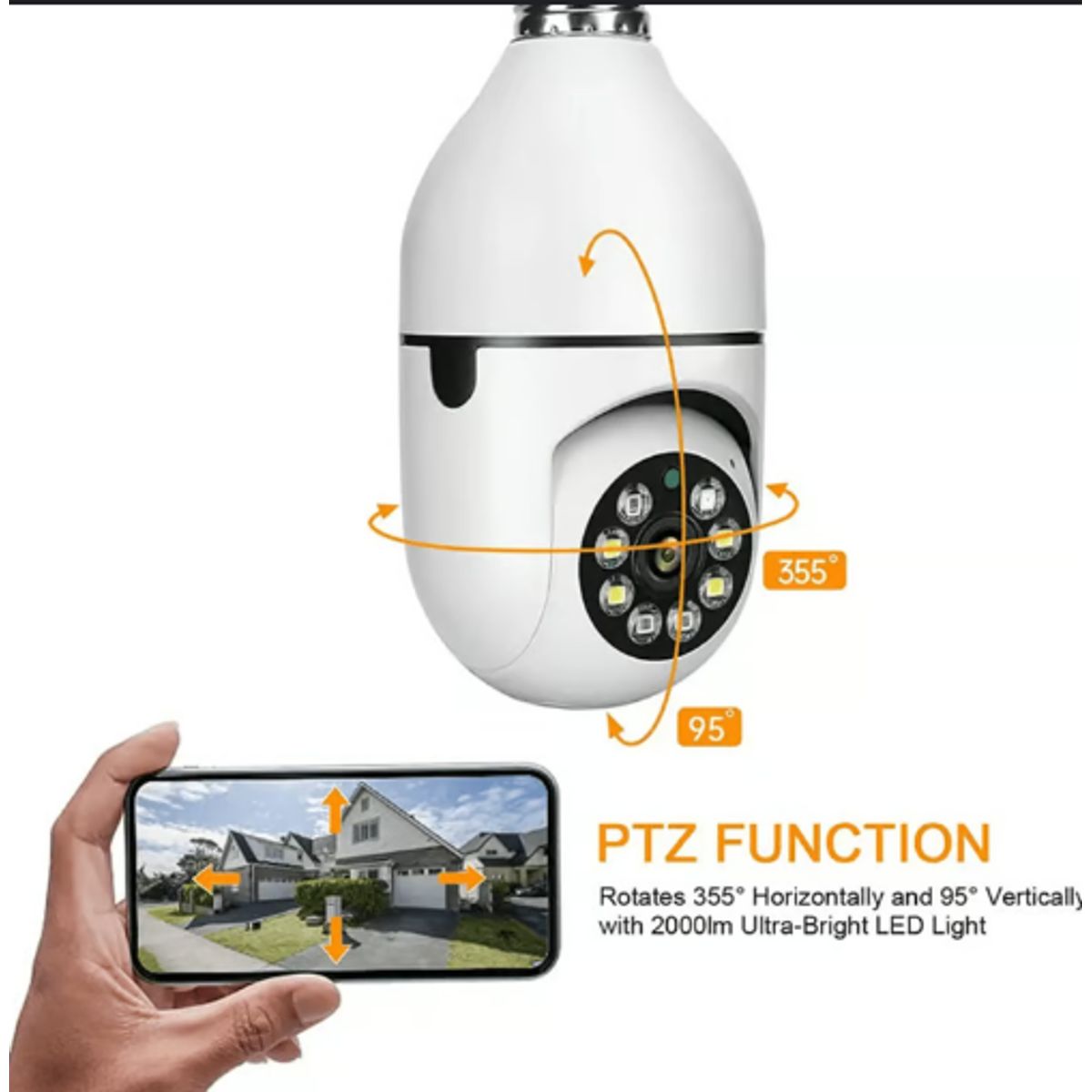 GENERICO - Foco Cámara Espía Seguridad Visión Nocturna Fácil Instalar Giro 360