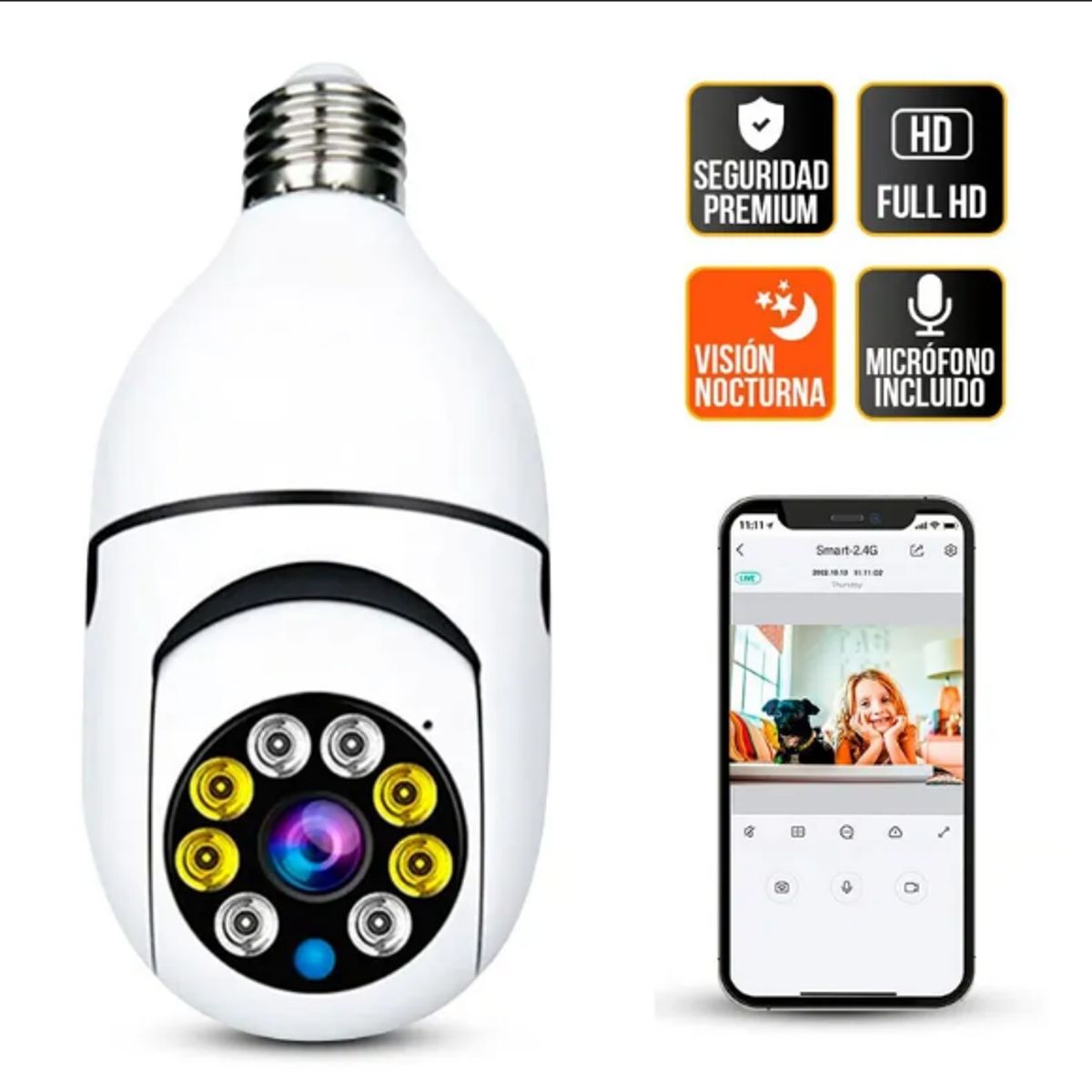 GENERICO - Foco Cámara Espía Seguridad Visión Nocturna Fácil Instalar Giro 360