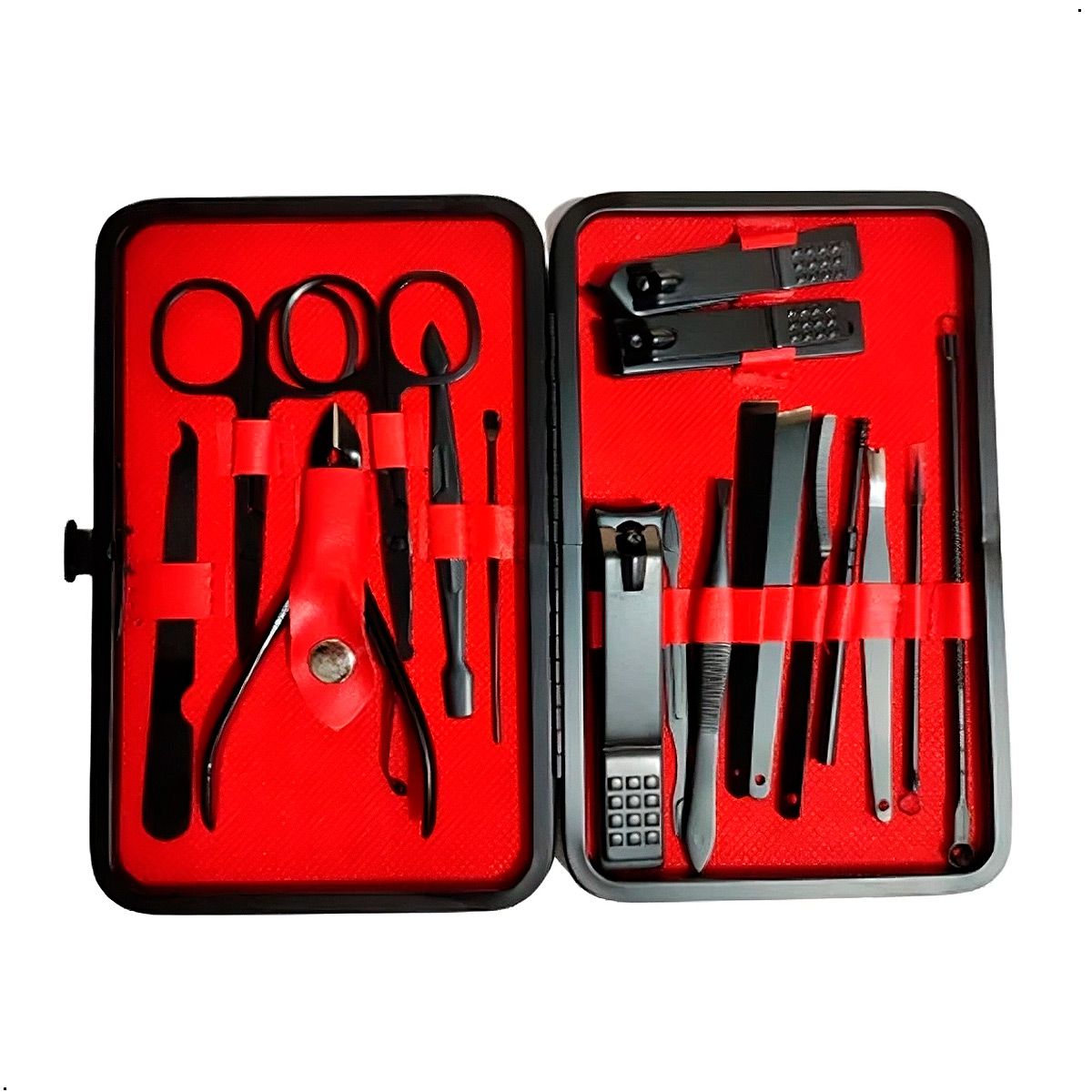 GENERICO - Set de Manicura Pedicura 18 Piezas de Acero Color Negro