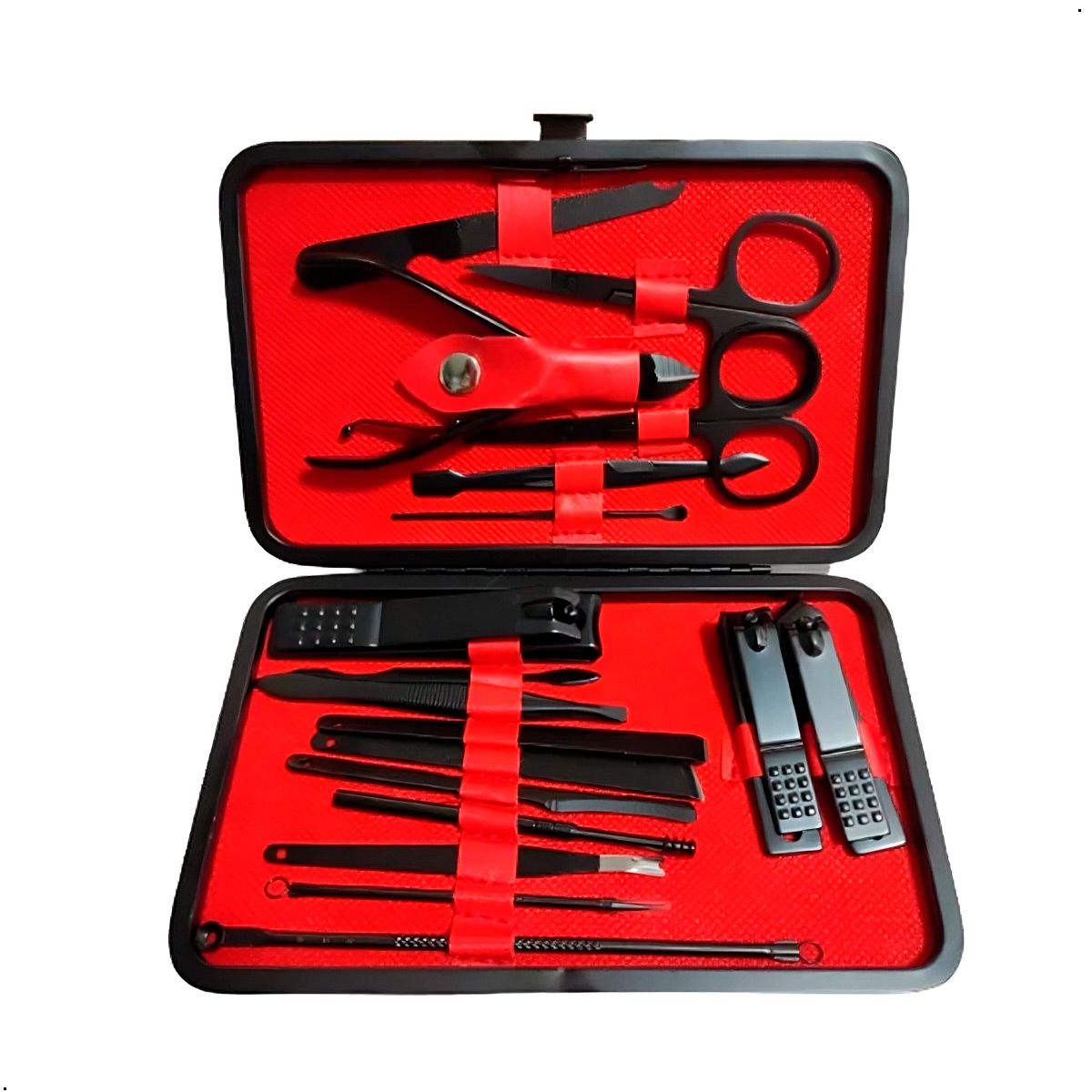 GENERICO - Set de Manicura Pedicura 18 Piezas de Acero Color Negro