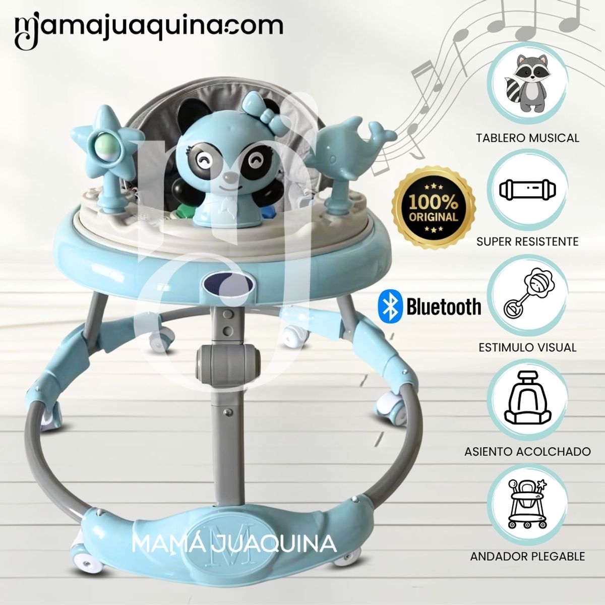 BABY - Andador con Tablero Musical «PANDIWALK» con Bluetooth Blue