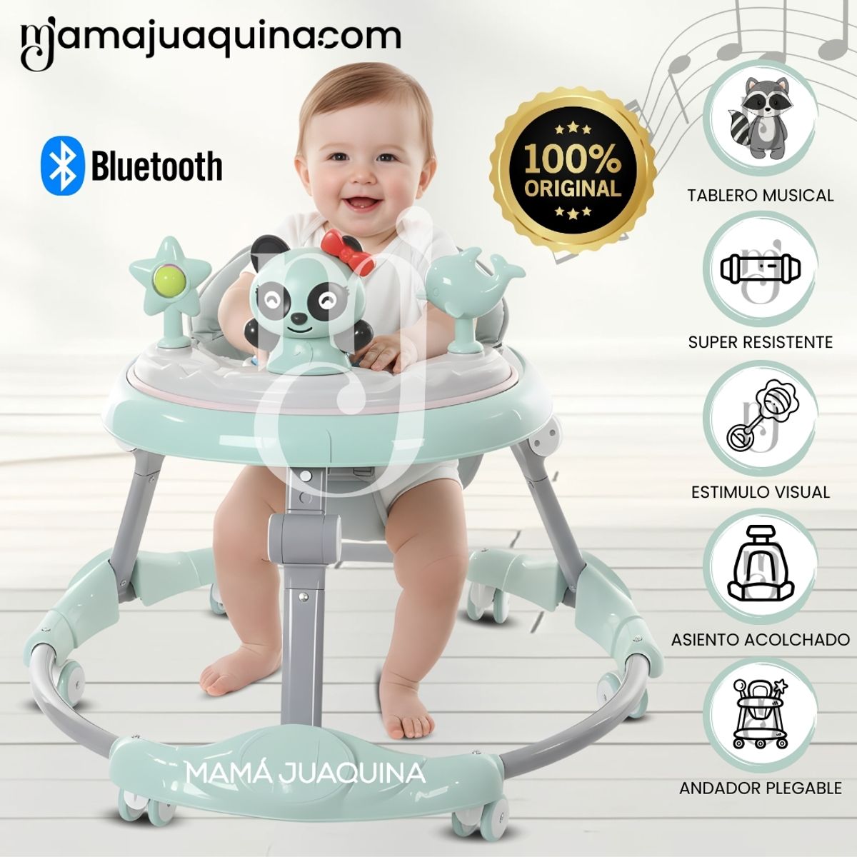BABY - Andador con Tablero Musical «PANDIWALK» con Bluetooth Green