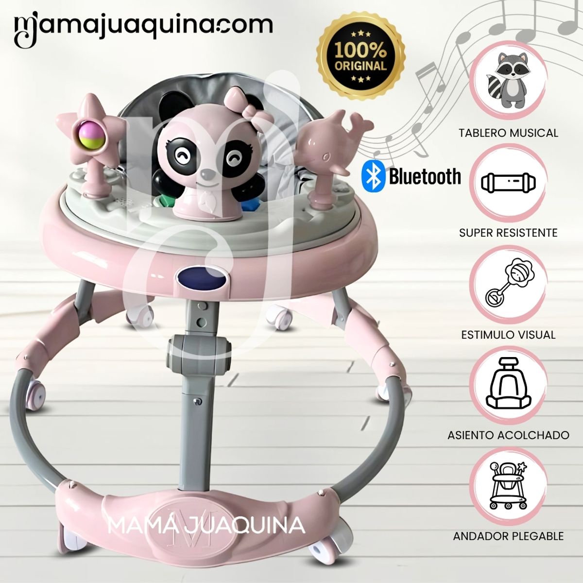 BABY - Andador con Tablero Musical «PANDIWALK» con Bluetooth Pink