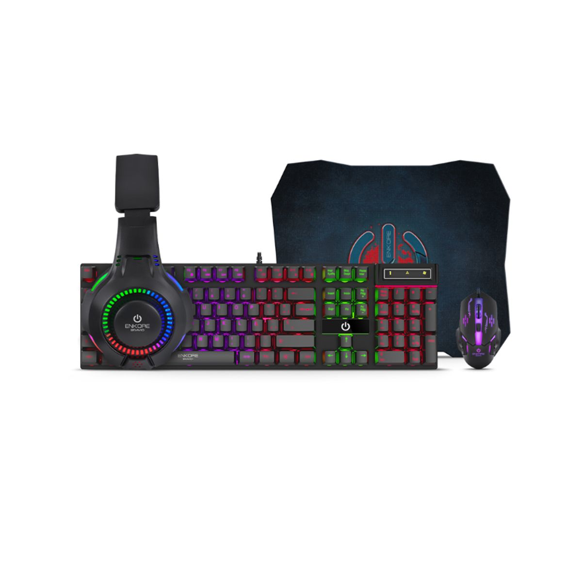 ENKORE - Kit Gamer Teclado + Mouse + Auricular y Pad Mouse Bravio 4 G1000-4